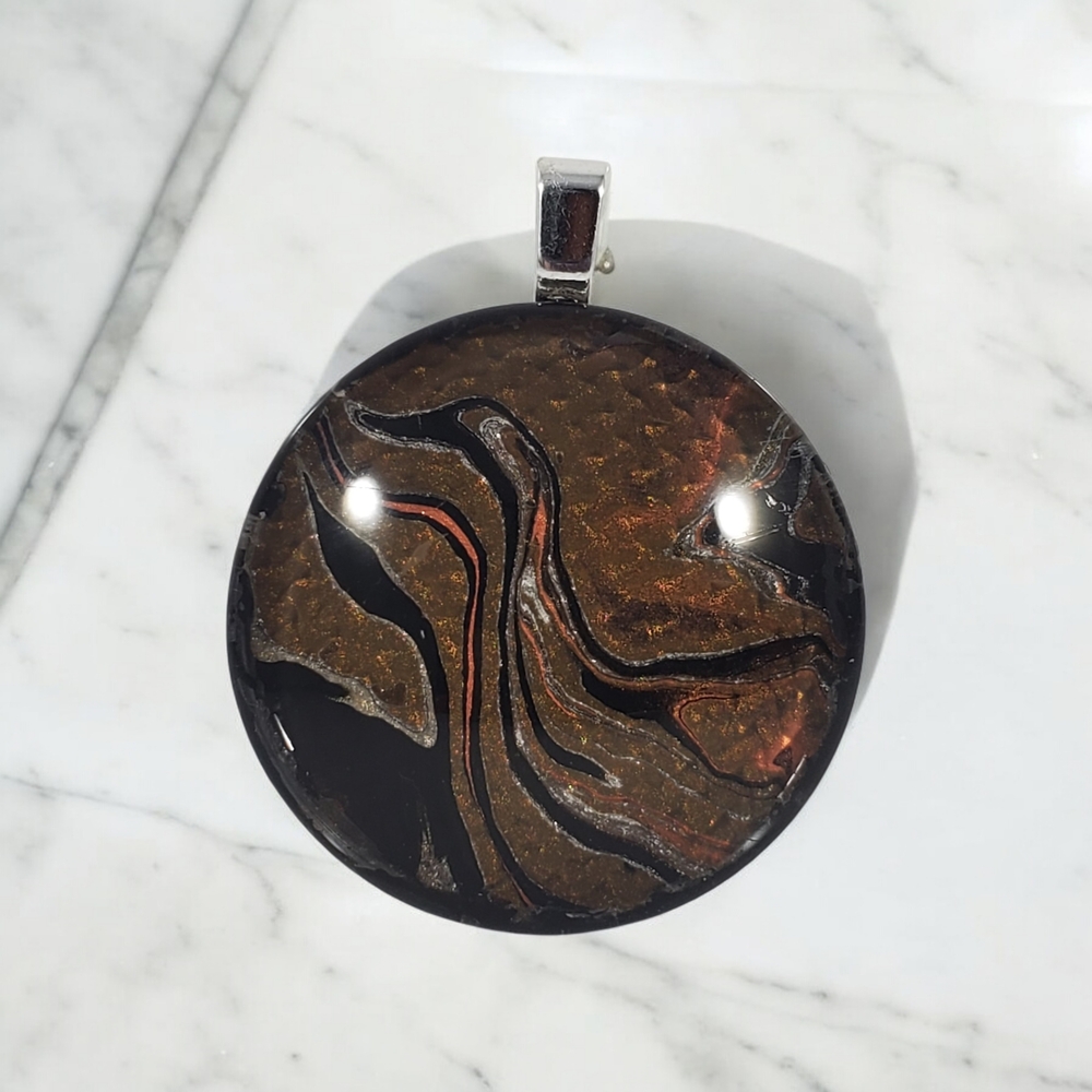 Handmade Black and Brown Abract Swirl Pendant Necklace - Picture 7 of 11